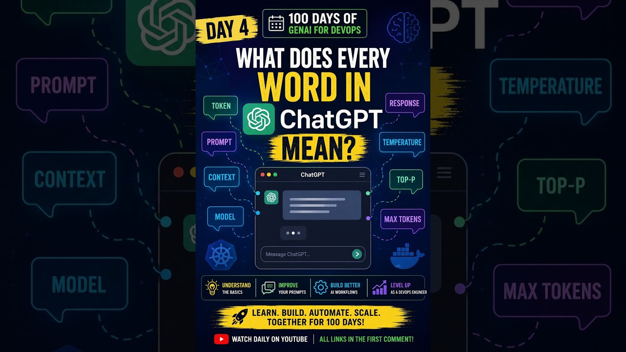 Video thumbnail: Day 4, 100 Days of GenAI for DevOps — What does every word in ChatGPT mean?