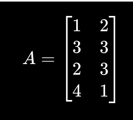 Matrix A, a 4 by 2 low-rank factor.