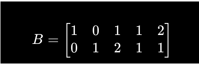 Matrix B, a 2 by 5 low-rank factor.