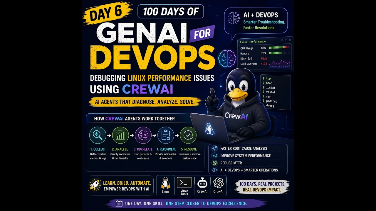 Video thumbnail for the Day 9 lesson: Debugging Linux Performance Issues Using CrewAI